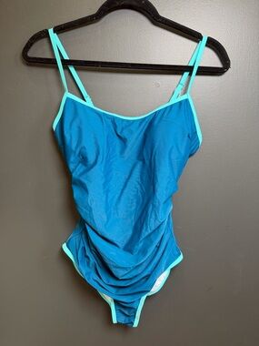 Ruched Blue One Piece Swimsuit Contrast Trim by Eomenie NWT Size M